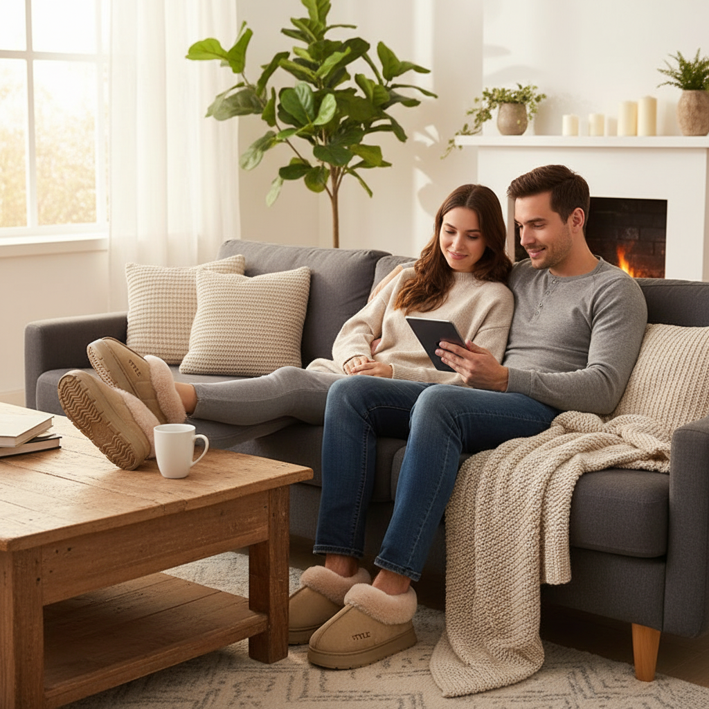 Couple's Luxury Comfortable Warm Fleece Lined Winter Slippers - Elegant, Warm, and Comfortable Thick Sole Indoor